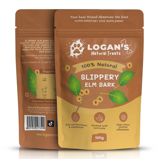Logan's Natural Treats Slippery Elm Bark packaging on a white background