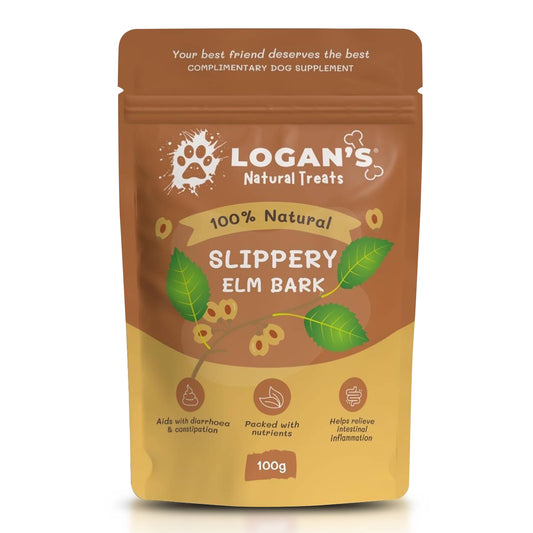 Logan's Natural Treats Slippery Elm Bark packaging on a white background