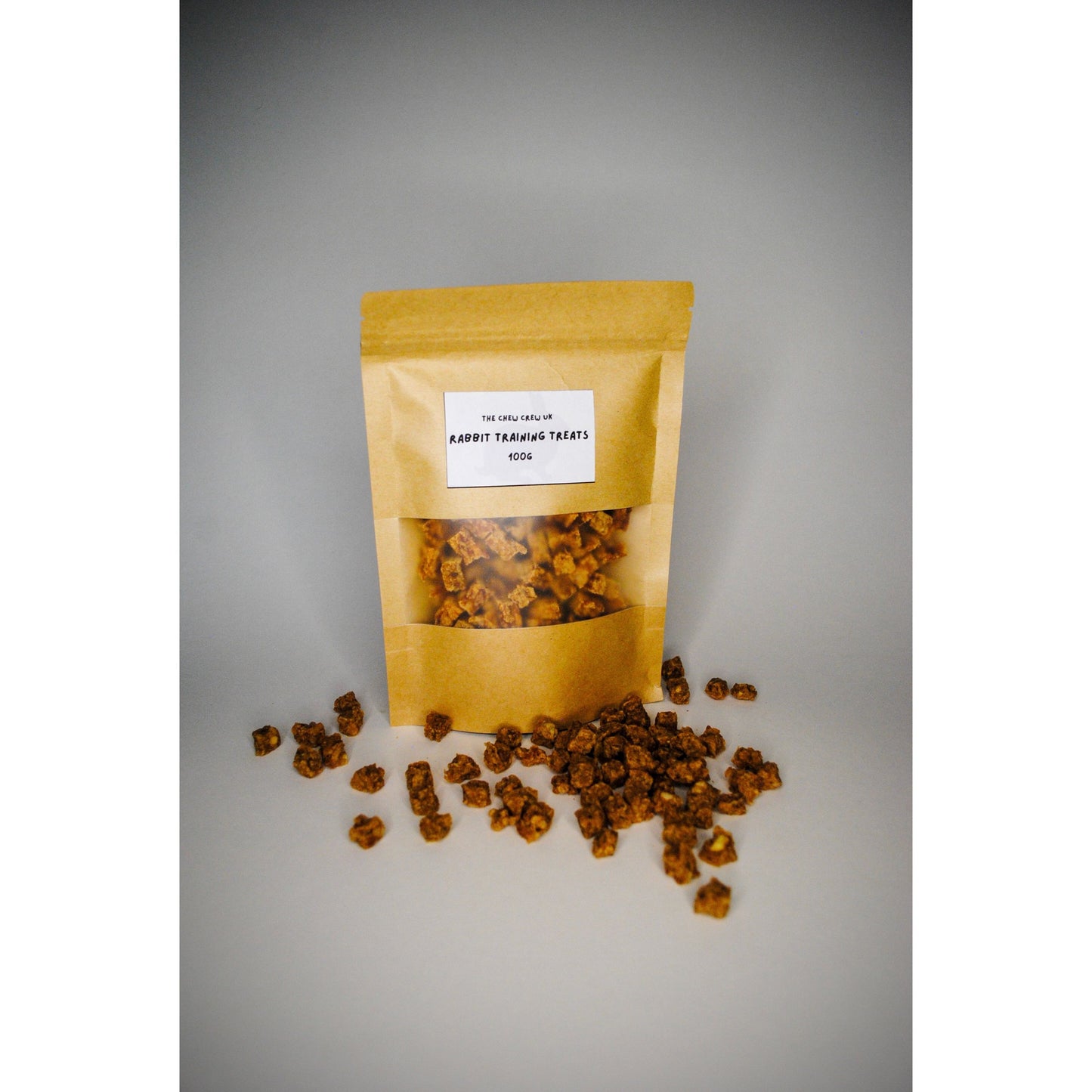 brown pouch of dried single protein training treats