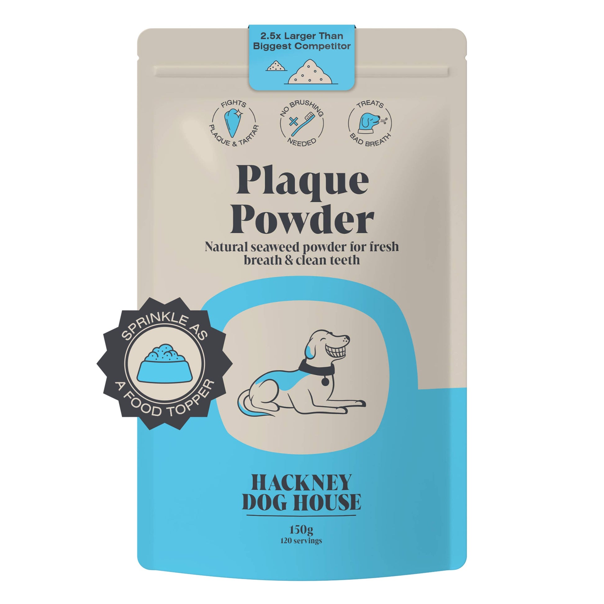 Package of Hackney Dog House Plaque Powder for dogs on a white background